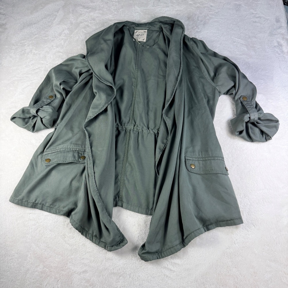 Style & Co Utility Jacket Womens XL Olive Green Open Front Drape Gorpcore